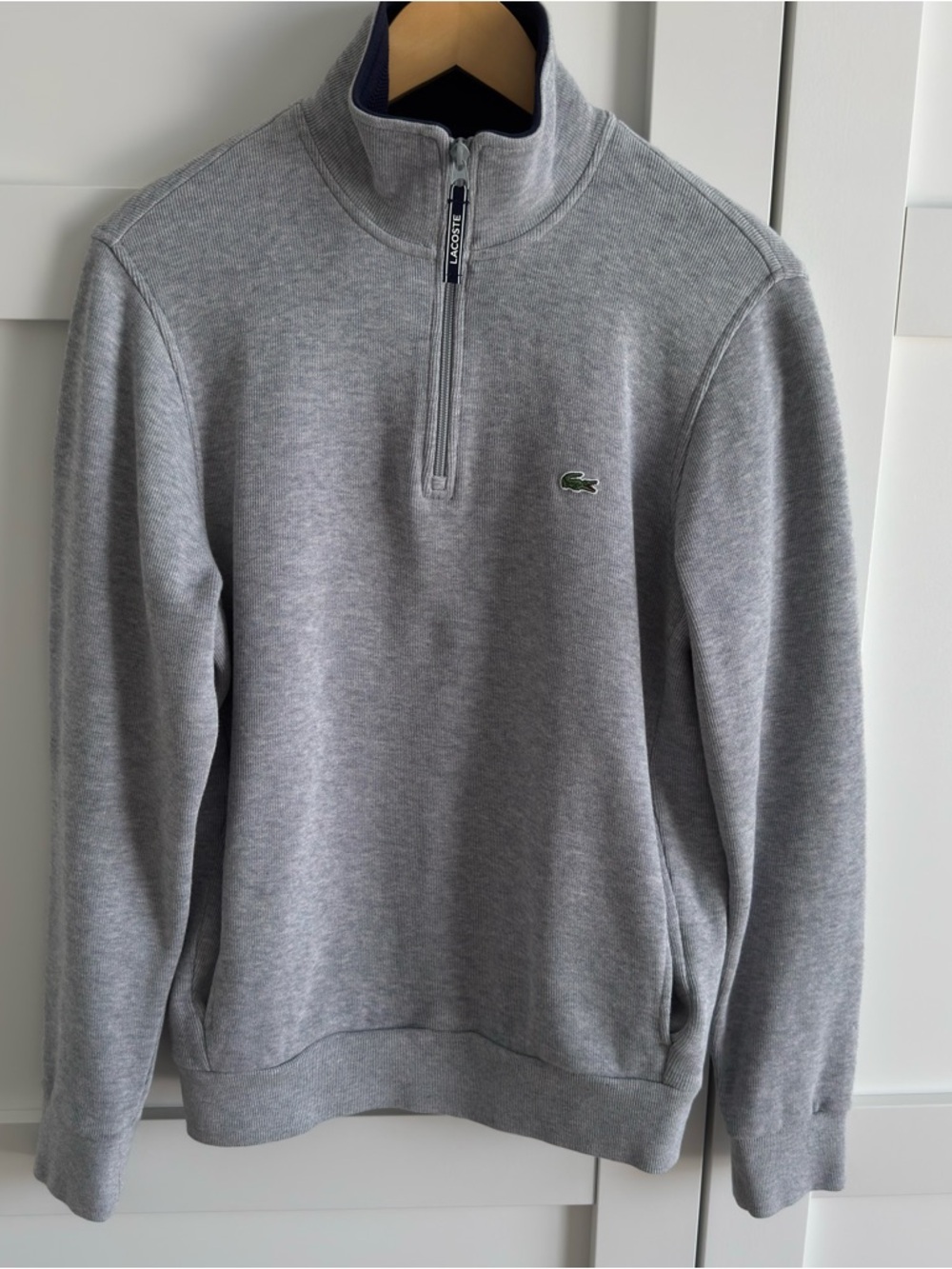 Lacoste Men's Light Grey Half-Zip Pullover with Green Crocodile